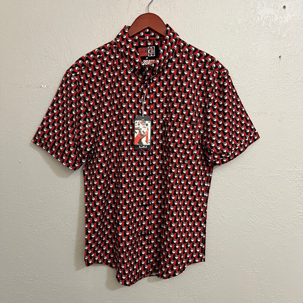 RSVLTS Harley Quinn 30 DC Comics Kunuflex Button Up Shirt Mens Medium NWT